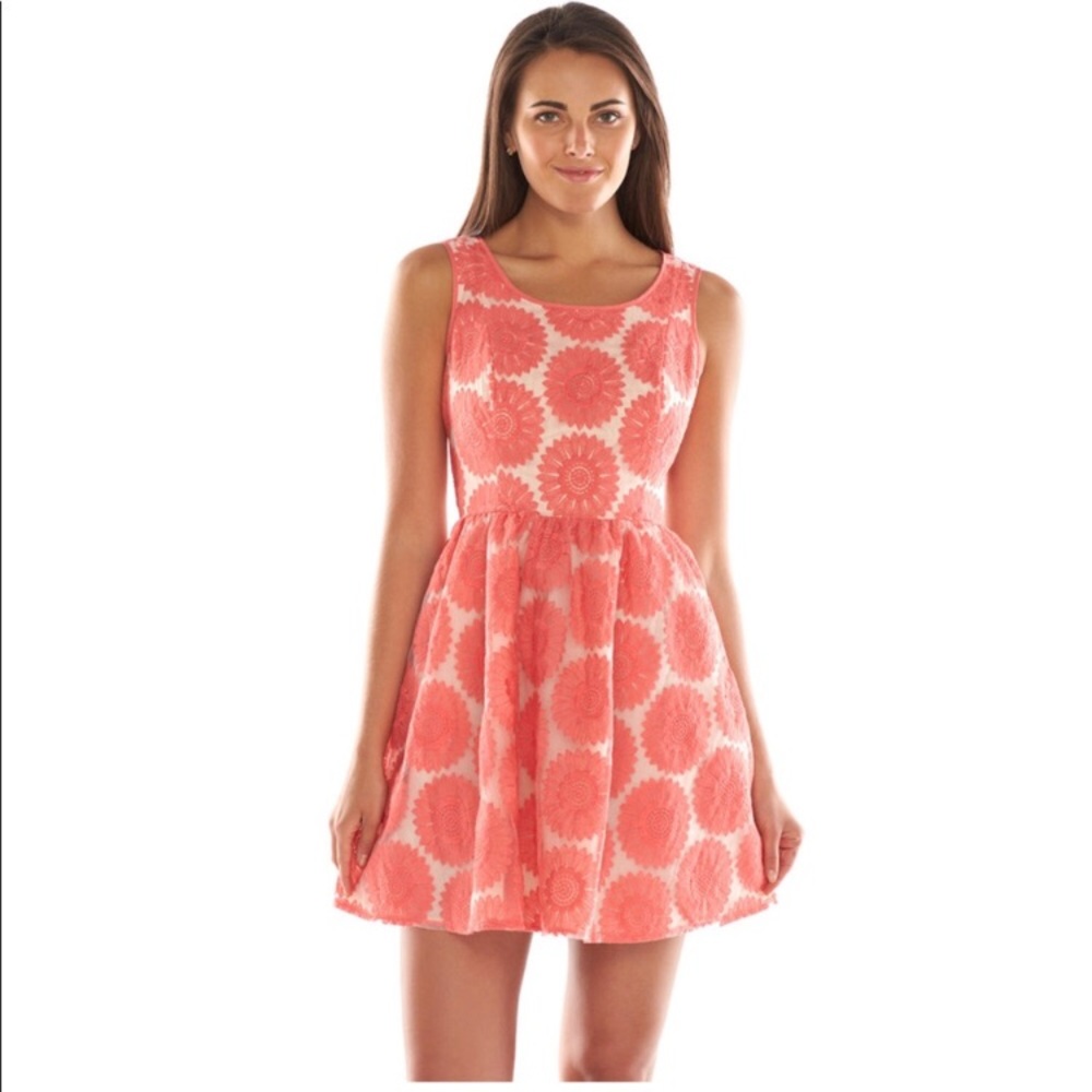 Coral Fit n Flare Lace Dress